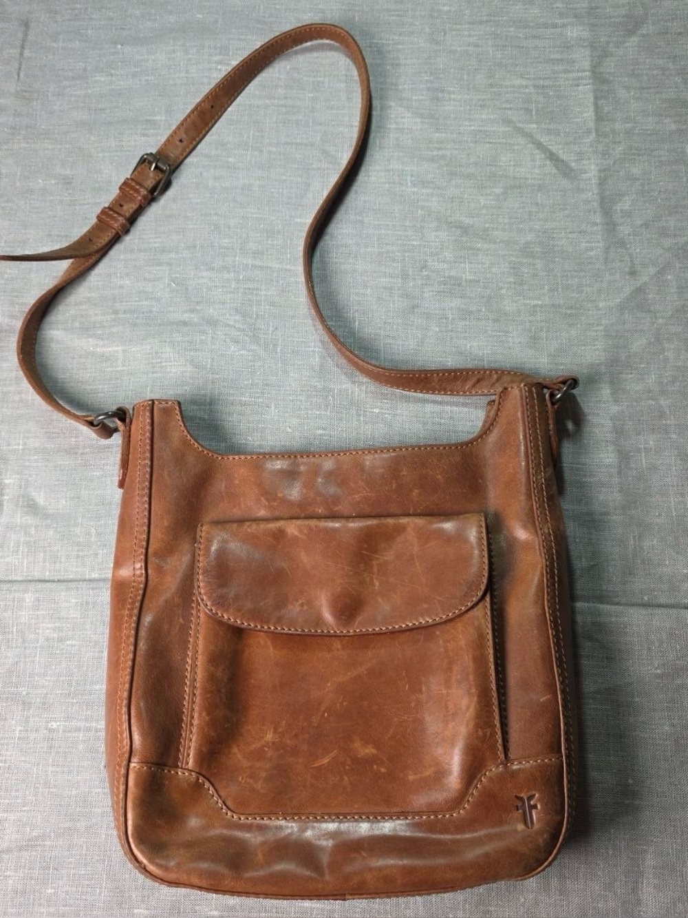 FRYE Melissa Leather Crossbody Bag Cognac Brown Shoulder Hobo Flap Pocket